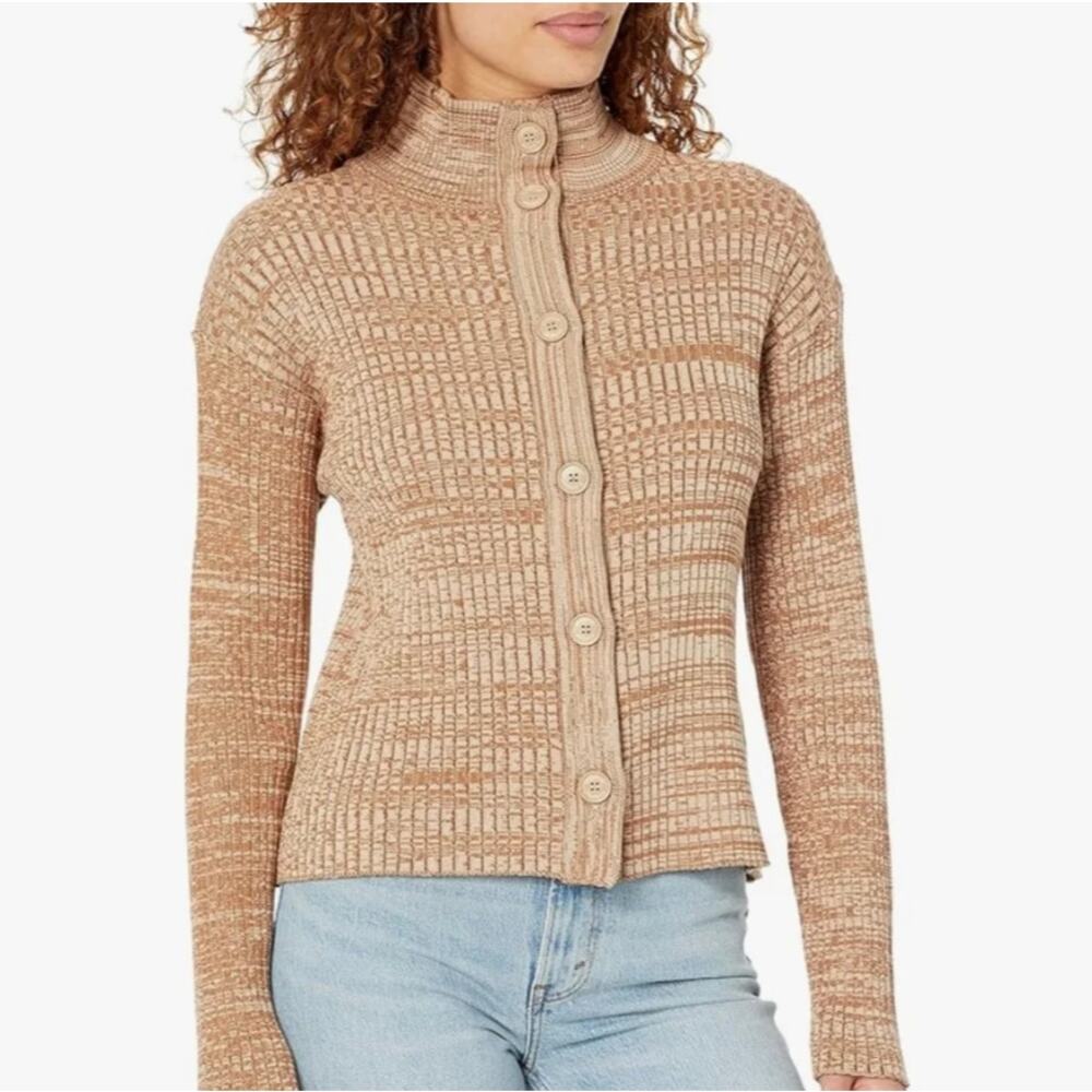 Monrow Cosmo Rib Cardigan Sweater Mock Neck Minimalist Quiet Luxury Old Money S